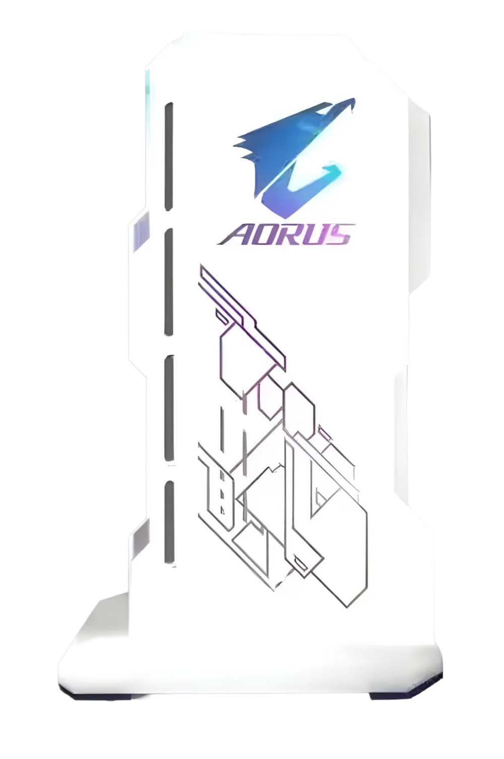 Boîtier PC Aorus blanc support GPU 5V 3-pin RGB, design angulaire sleek