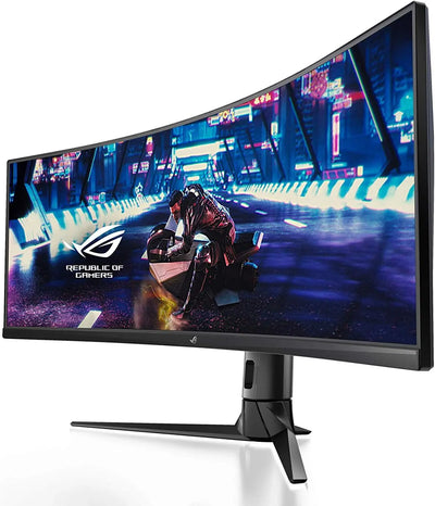 Moniteur gaming incurvé noir ASUS ROG 49 pouces 4K HDR 144 Hz logo ROG affiché