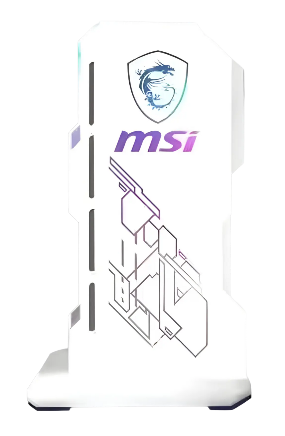 Tour MSI Blanc Support GPU 5V 3Pin RGB, design angulaire avec accents violets