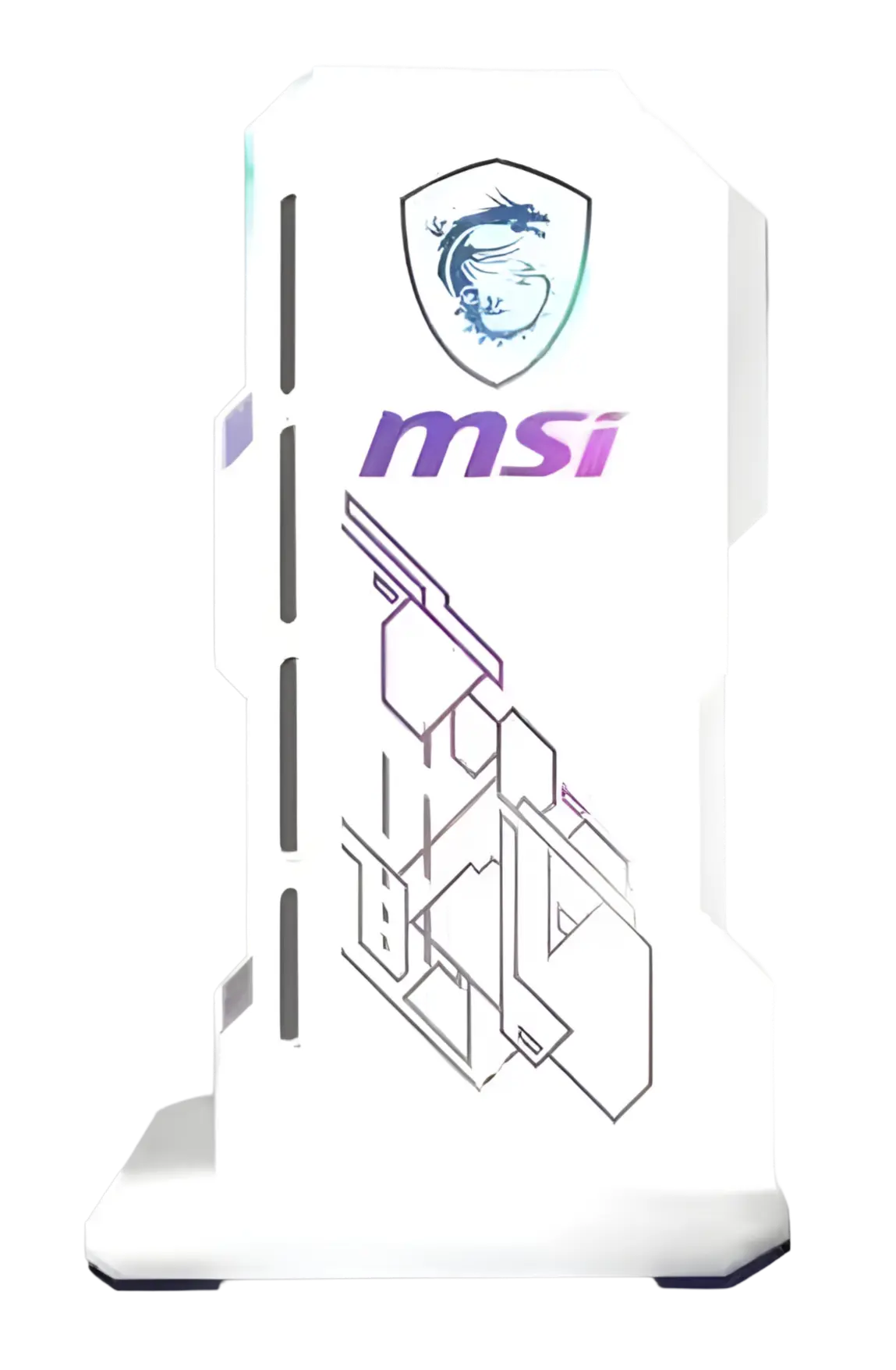 Tour MSI Blanc Support GPU 5V 3Pin RGB, design angulaire avec accents violets