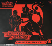 Coffret Dresseur DElite Pokemon EV10 avec Mewtwo et silhouette de dresseur en rouge et noir