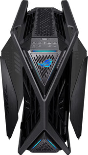 Ordinateur de bureau gaming noir ASUS ROG Hyperion GR701 NOIR au design anguleux agressif avec éclairage RGB bleu