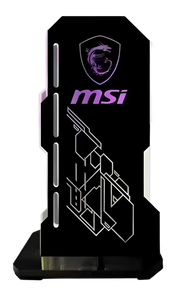 Trophée gaming MSI noir avec dragon violet luminescent et accents géométriques blancs