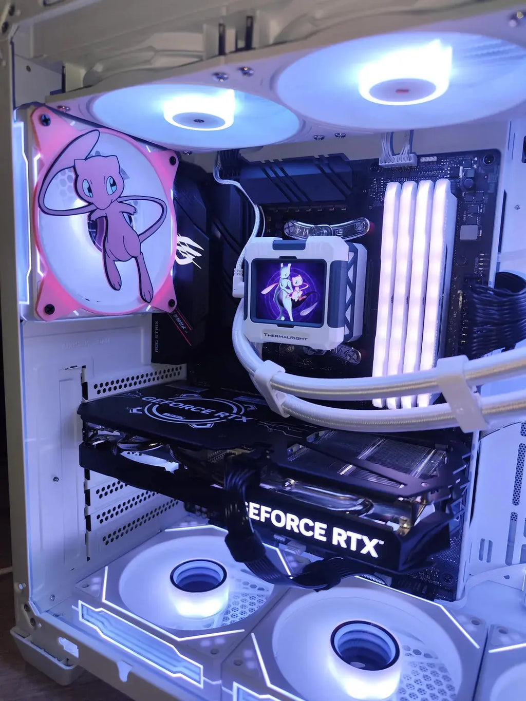 Grille ventilateur Pokémon Mewtwo rose 120mm/140mm PC gaming blanc noir RTX RGB