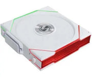Boîtier CD géométrique blanc et rouge avec disque argenté, Lian Li Uni Fan TL blanc