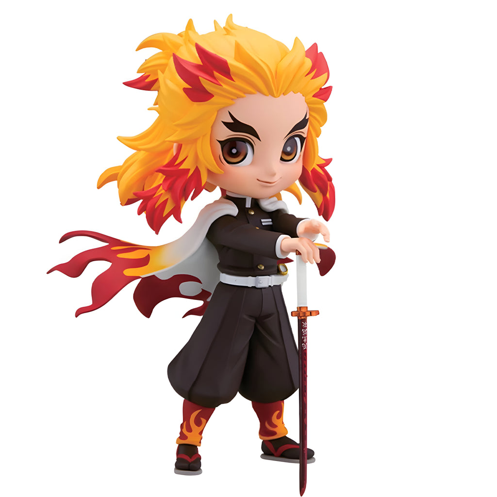 Figurine chibi Kyōjurō Rengoku Demon Slayer avec cheveux flammes jaunes