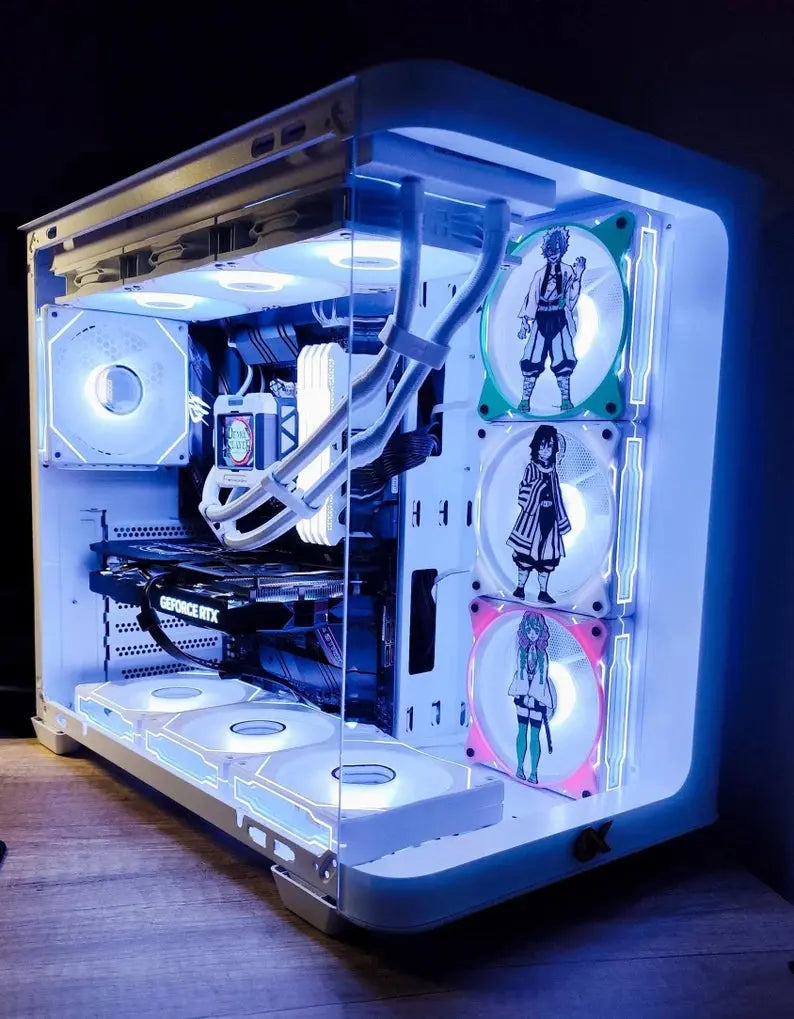 Grille ventilateur Demon Slayer 120mm/140mm Tengen Uzui PC blanc et bleu illuminé anime