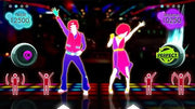 Écran vibrant de Just Dance 2 sur Wii : danseurs rétro 70s sous néons