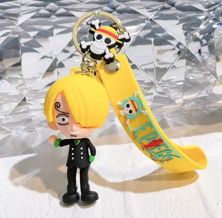Porte-clés One Piece Sanji chibi jaune caoutchouc avec sangle epi pirate