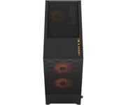 Fractal Design Pop Air RGB Orange Core TG Clear Tint vue noire avec LED orange circulaires