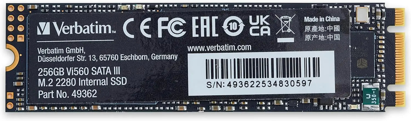 Disque SSD Verbatim Vi560 256Go SATA III M.2 2280 étiquette noire contacts or