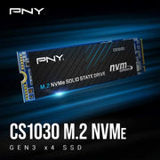 SSD PNY CS1030 250GB M.2 NVMe Gen3 x4 noir et bleu rayures diagonales