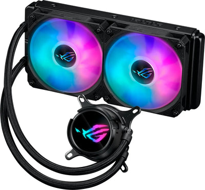 Système de refroidissement liquide ASUS ROG Strix LC III 240 ARGB noir à double ventilateur RGB bleu et rose
