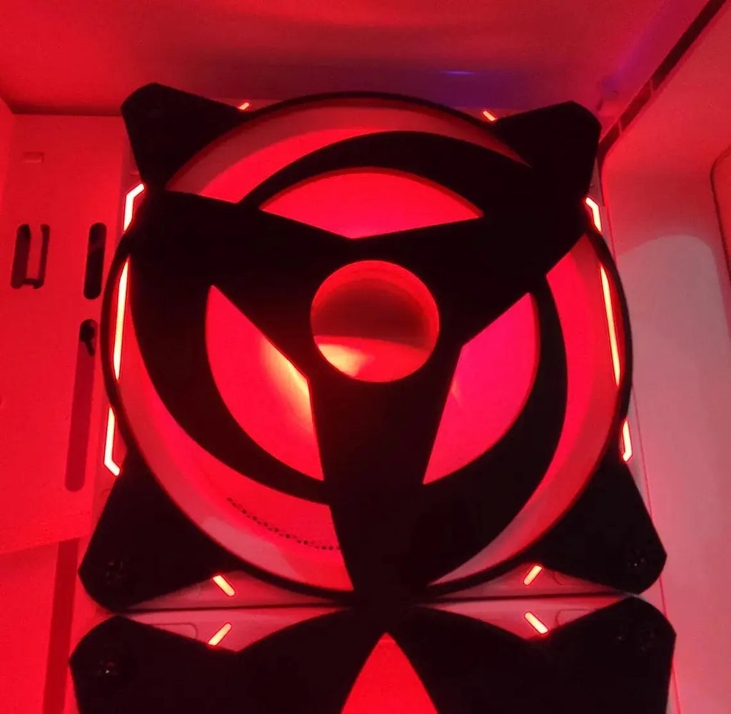 Ventilateur LED chat noir Sharingan Obito 120mm/140mm avec accents rouges illuminés