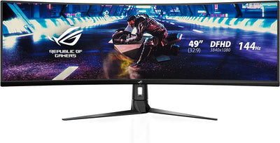 Moniteur gaming incurvé ASUS ROG 49 pouces noir 4K HDR 144 Hz logo ROG affiché