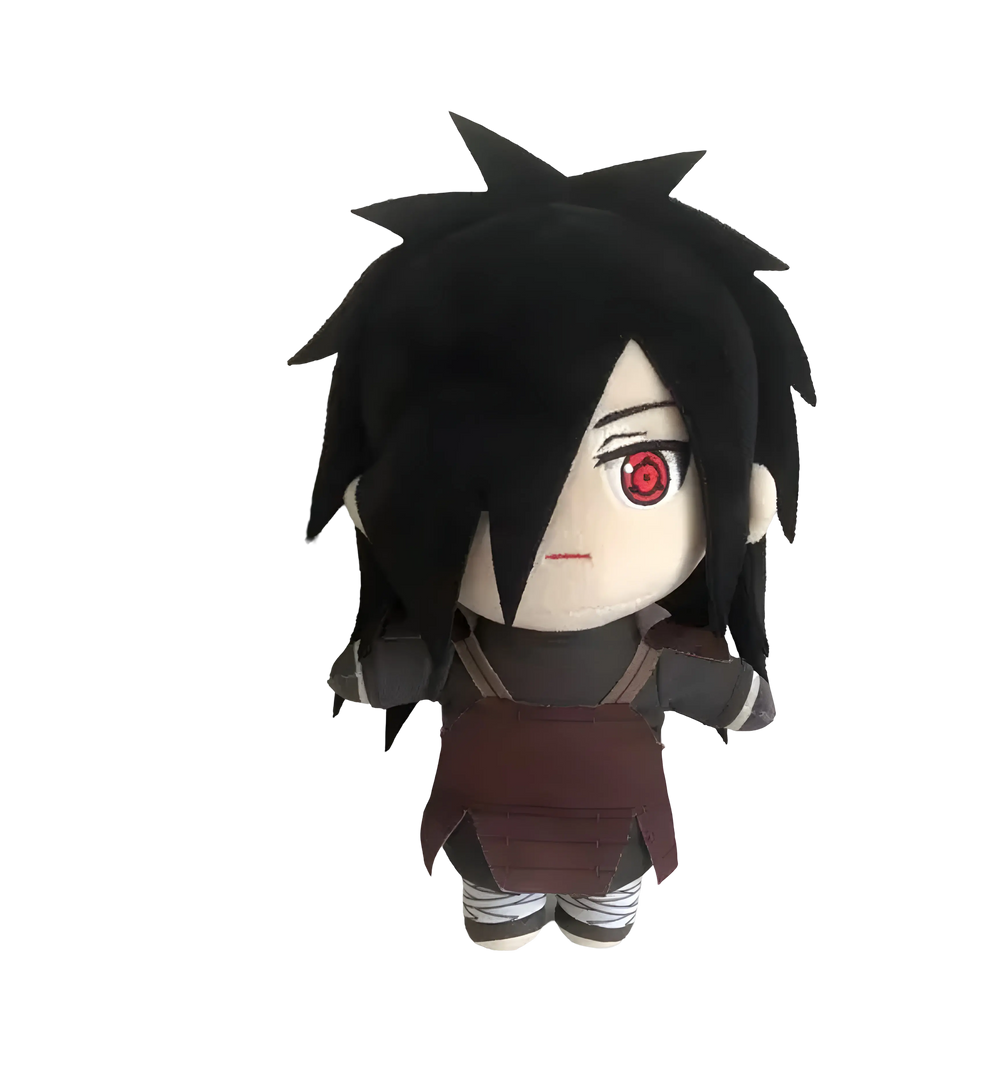 Peluche chibi Sasuke Uchiha 20 cm, cheveux noirs, Sharingan rouge