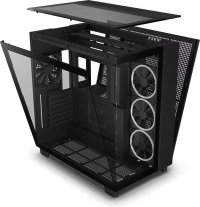 NZXT H9 Elite Noir : boîtier PC noir verre avec 3 ventilateurs blancs à droite
