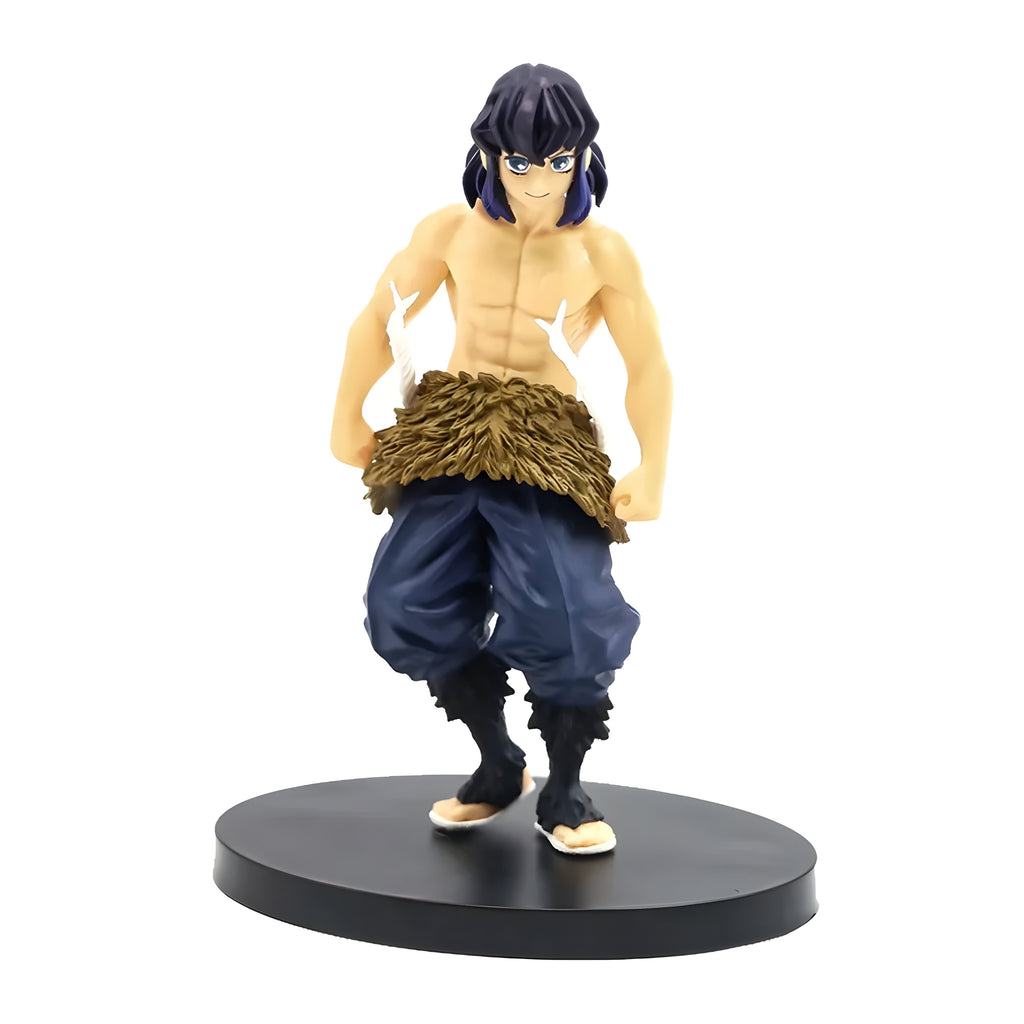 Figurine Demon Slayer Inosuke Hashibira 02, personnage musclé aux cheveux bleu foncé