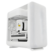PC Gamer HYTE X50 Blanc avec logo poisson jaune et refroidissement intégré
