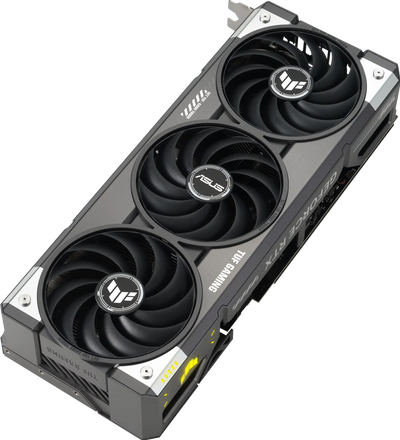 Carte graphique Asus TUF RTX 5070 Ti OC 16 Go noire et argentée à 3 ventilateurs