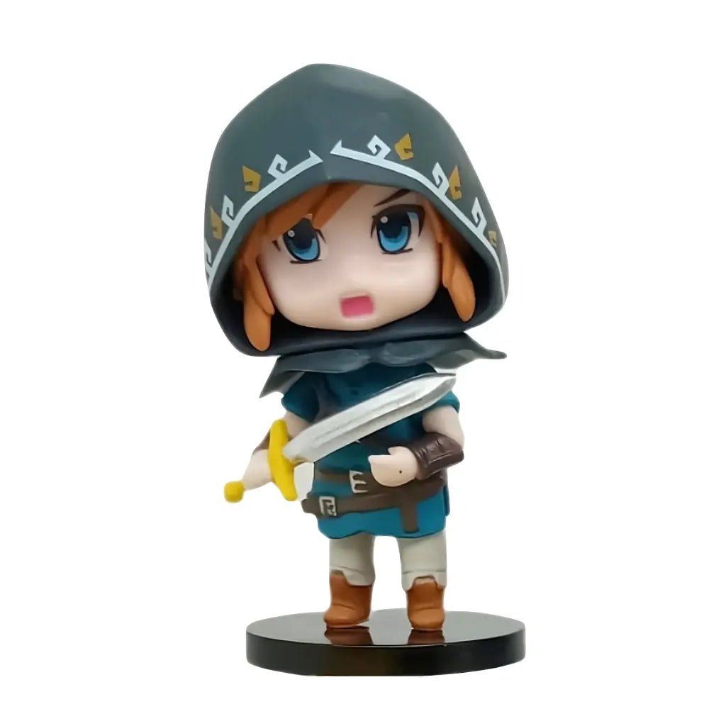 Figurine chibi Link Zelda Breath of the Wild en cape verte tenant épée