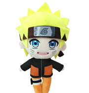 Peluche Naruto 20 cm cheveux jaunes hérissés yeux bleus veste noire orange pantalon orange