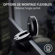 Webcam Razer Kiyo Stream Cam HD noire, lentille circulaire texturée et clip ajustable