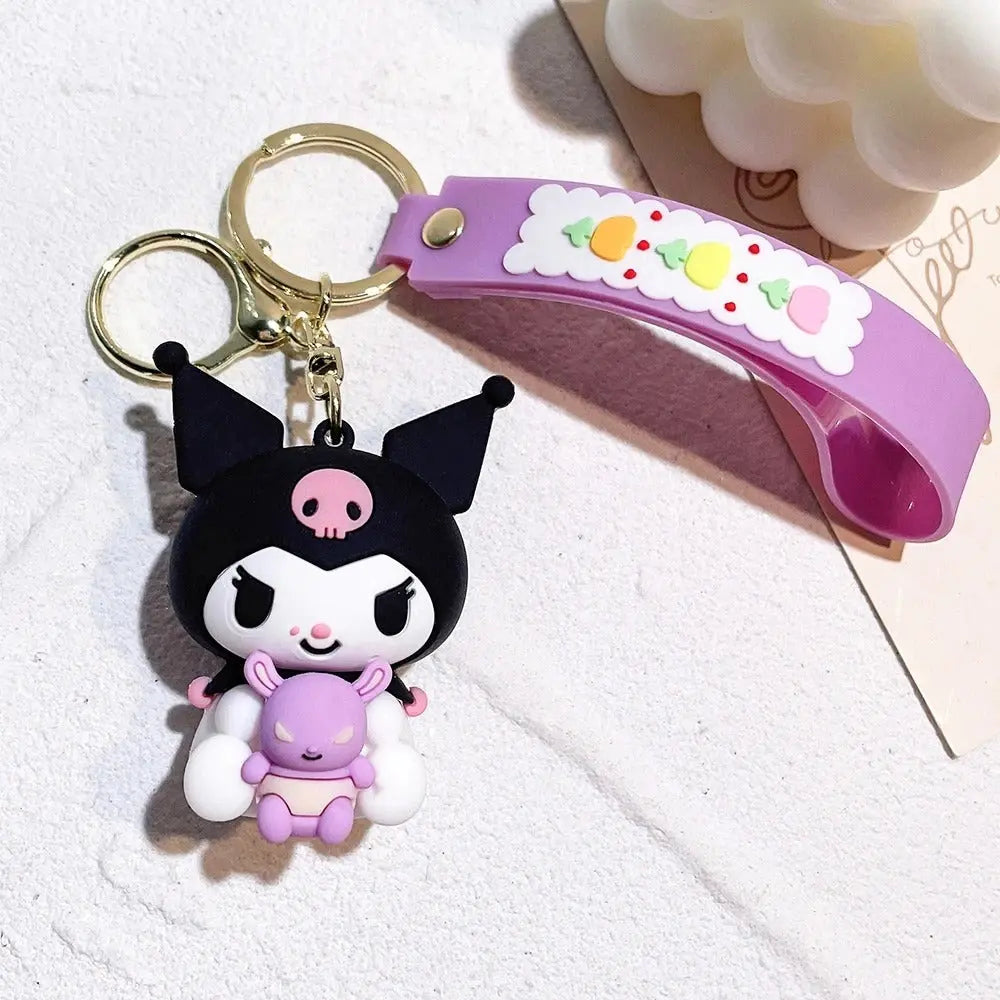Porte-clés Hello Kitty Kuromi silicone violet avec lapin violet