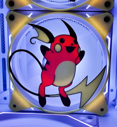 Grille ventilateur Pokémon Raichu rouge beige 140mm éclair jaune lumineux