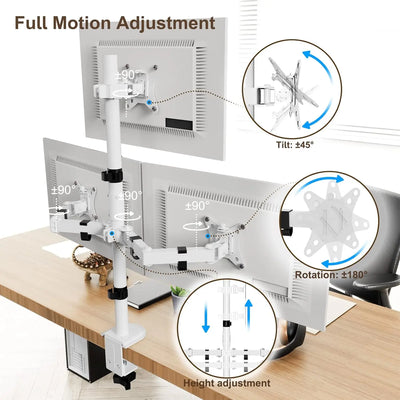 Bras mécanique blanc Support pour 3 moniteurs 17-32 pouces, vue arrière ajustable
