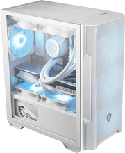 PC gamer MSI MAG FORGE M100R blanc avec panneau transparent et LED bleues