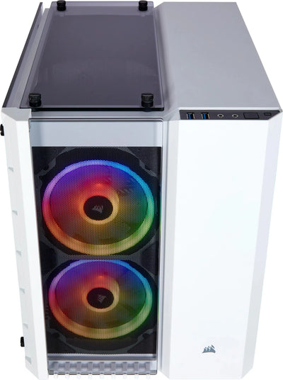 Corsair Crystal 280X RGB TG blanc avec 2 ventilateurs RGB verticaux arc-en-ciel