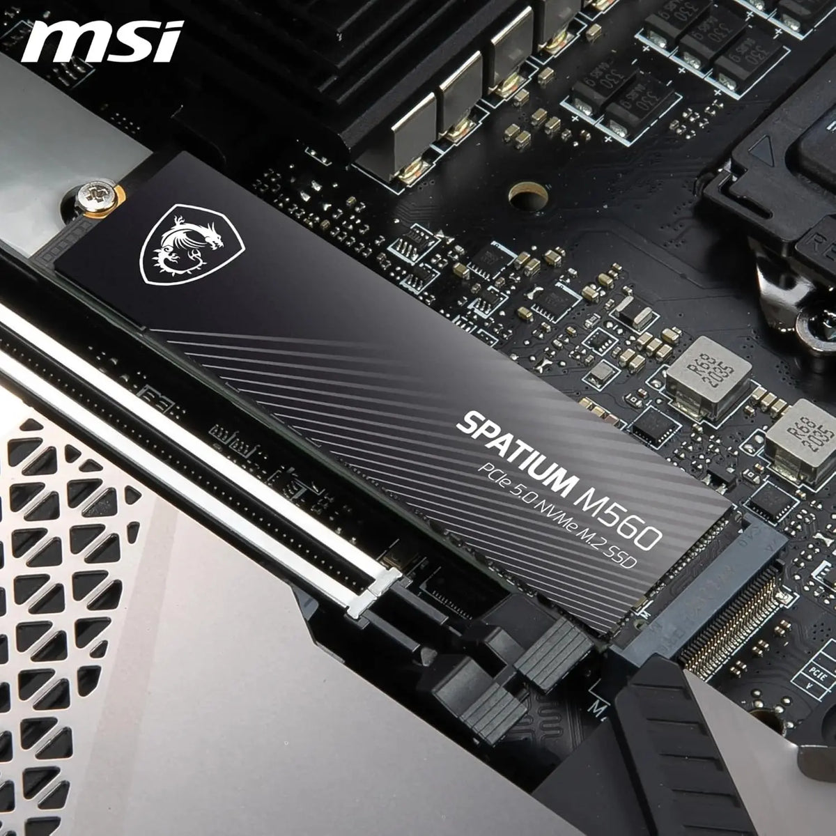 SSD MSI SPATIUM M560 1 To PCIe 5.0 NVMe M.2 noir mat logo dragon blanc