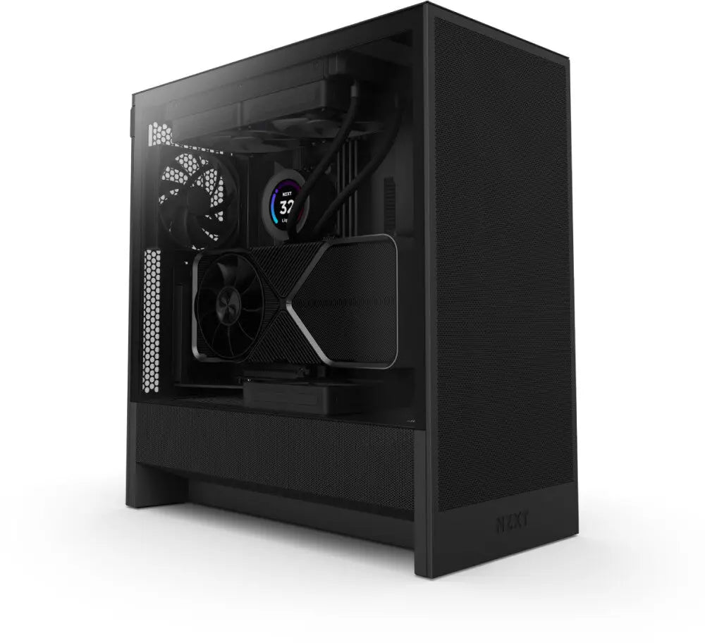 Boîtier PC NZXT H5 Flow NOIR noir mat avec panneau latéral transparent et composants internes