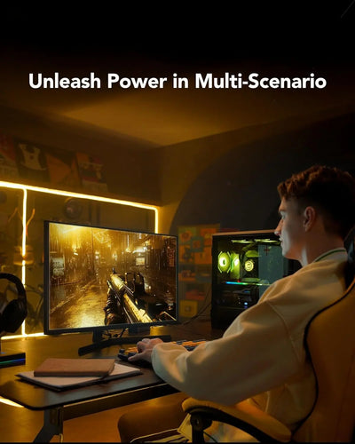 Moniteur gaming noir Lexar Thor DDR5 16Go 6000MHz avec jeu shooter urbain vibrant