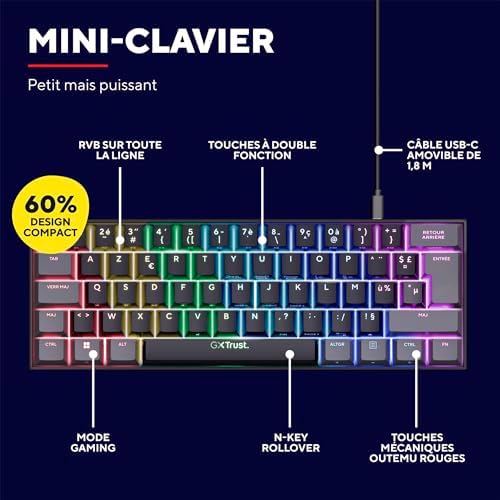 Trust Gaming GXT 867 Acira - Clavier Mécanique 60% image 9