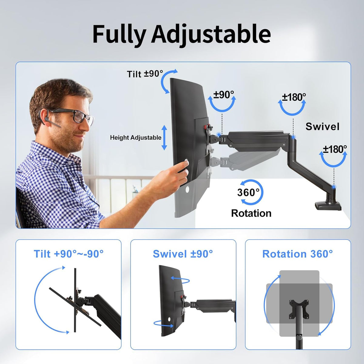Support Bras Mécanique - Noir - 1 Moniteur - 17" - 32" image 2