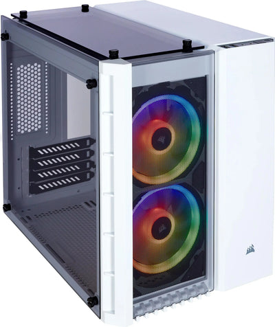 Boîtier PC Corsair Crystal 280X RGB TG blanc avec panneau transparent et ventilateurs arc-en-ciel