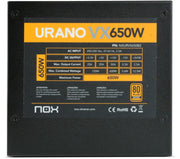 Alimentation NOX URANO VX 650W 80 Plus Bronze avec étiquette jaune
