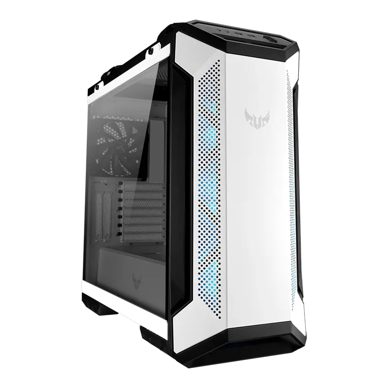 Boîtier PC gaming ASUS TUF GT501 White, blanc/noir, vitre transparente, LED bleues