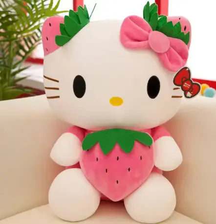 Peluche Hello Kitty déguisée en fraise rose, coton doux, 23 cm