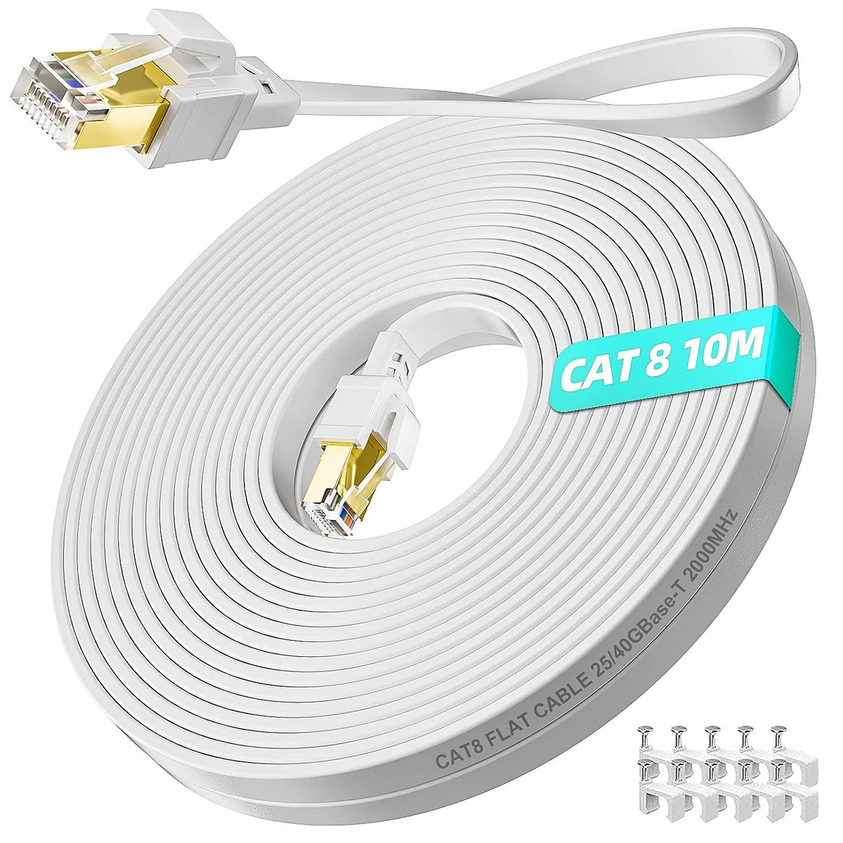 Cable RJ45 Catégorie 8 - Plat - Blanc image 0