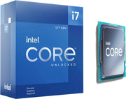 Intel Core i7-12700KF 12e gen dans boîte bleue et CPU métallique