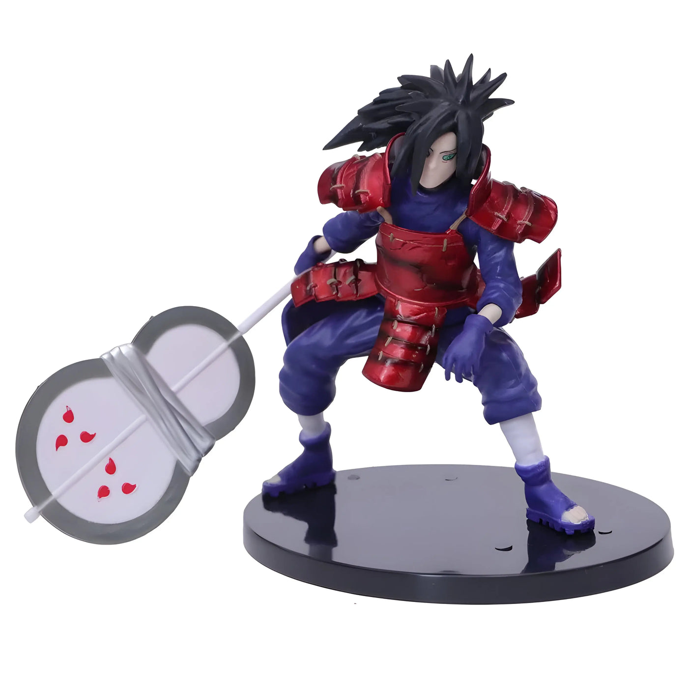 Figurine Naruto Shippuden Madara Uchiha en armure rouge et bleue avec bouclier