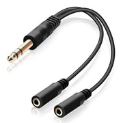 Doubleur Jack 3,5 mm noir avec jack 6,3 mm mâle et 2 femelles