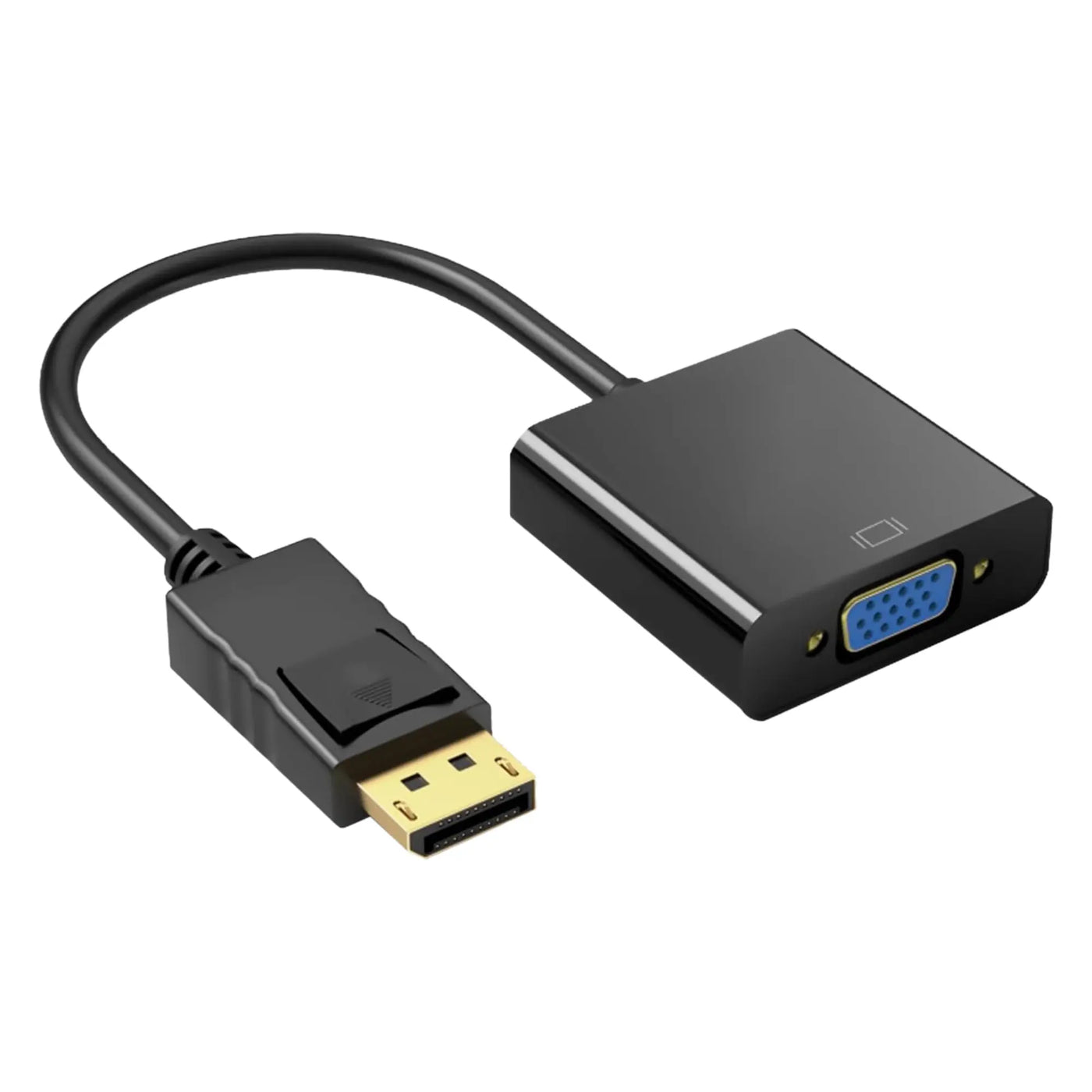 Adaptateur DisplayPort mâle vers VGA femelle noir avec câble court et connecteur plaqué or