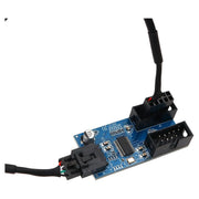 Face arrière de l’adaptateur USB splitter 9 broches, circuit bleu avec connecteurs noirs et câbles