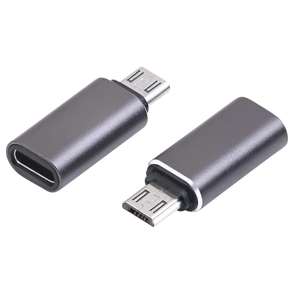 Adaptateur micro USB mâle vers USB-C femelle noir mat avec contacts métalliques