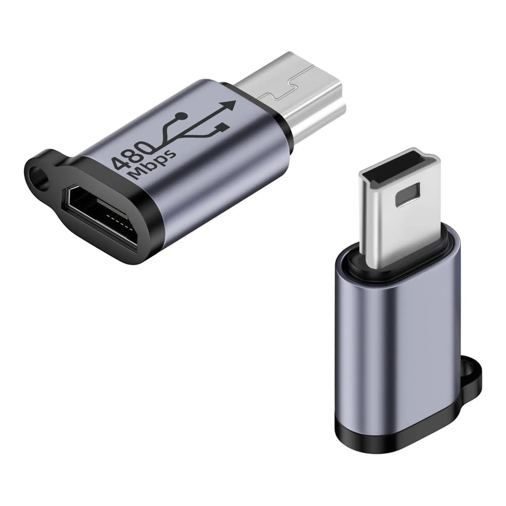 Adaptateur Micro USB femelle vers Mini USB mâle argent et noir 480 Mbps
