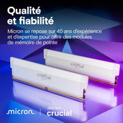 Kit mémoire RAM Crucial DDR5 32 Go blanc 6000 MHz, contacts dorés brillants
